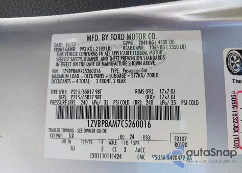 2012 Ford Mustang V6 из США, поврежденный, VIN 1ZVBP8AM7C5260016